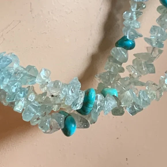 TURQUOISE,Sterling and aquamarine 3 strand necklace,MERMAID - Picture 4 of 12